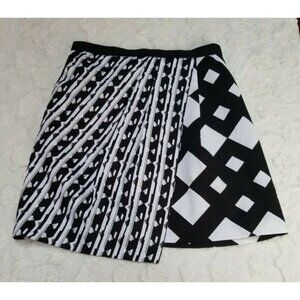 Peter Pilotto Women Target Wrap Printed Cloqué Skirt Sz 2 Asymmetric Black White